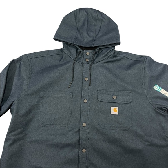 Carhartt Rain Defender Relaxed Fit Heavyweight Hooded Shirt Jacket 2XL Navy Blue - Picture 4 of 16